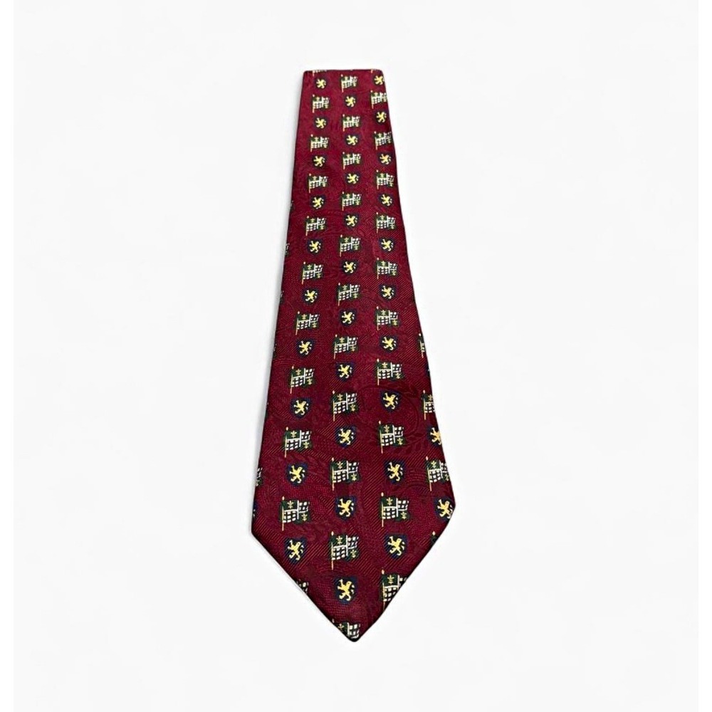 Vintage Tommy Hilfiger Silk Tie Mens Burgundy Red Crest Flag Plaid USA 90s Prep